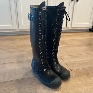 Hunter Watling Tall Lace Up Rain Boots Women’s Black Green Size 5
